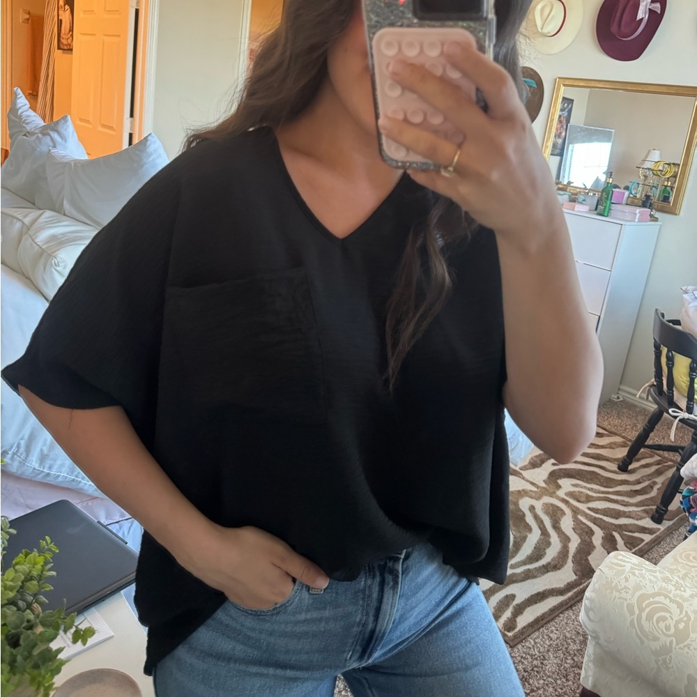 Black V-Neck Women's Top